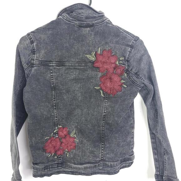 Aeropostale Jacket Womens XS Jean Denim Washed Black Rose Appliqués Unlined - Picture 8 of 9